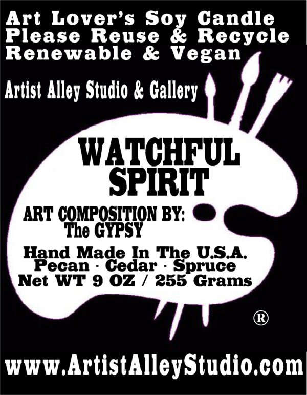 Watchful Spirit Native American Art Lover's Soy Wax Candle Informational Label