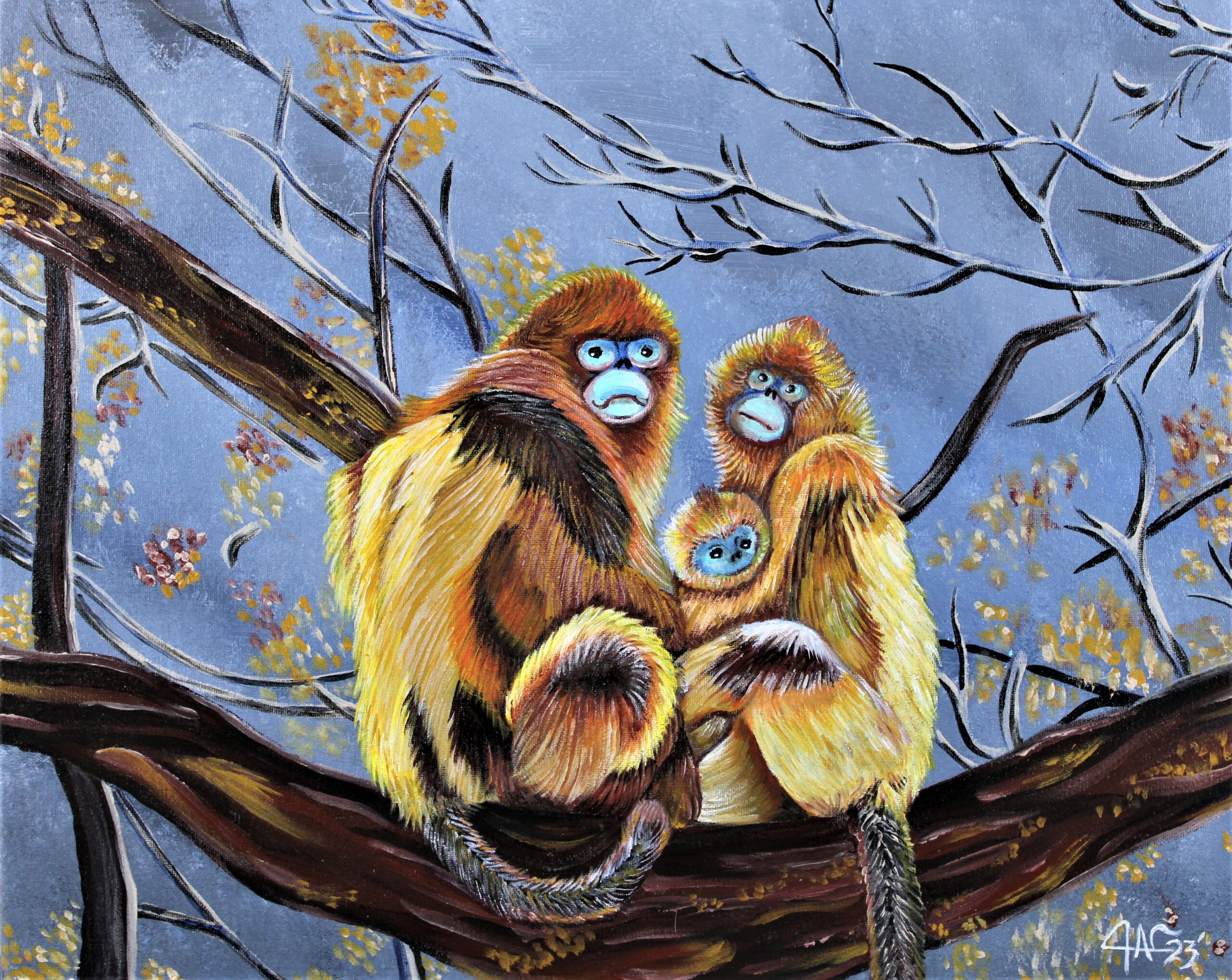 Family - Golden Snub Nose Monkeys Acrylic Painting By The GYPSY