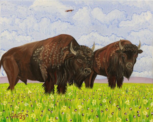 Heads and Tails Acrylic Painting of Bisons By The GYPSY