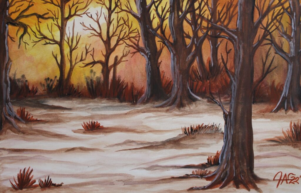 Web - Dark Winter Wood Watercolor Painting By The GYPSY